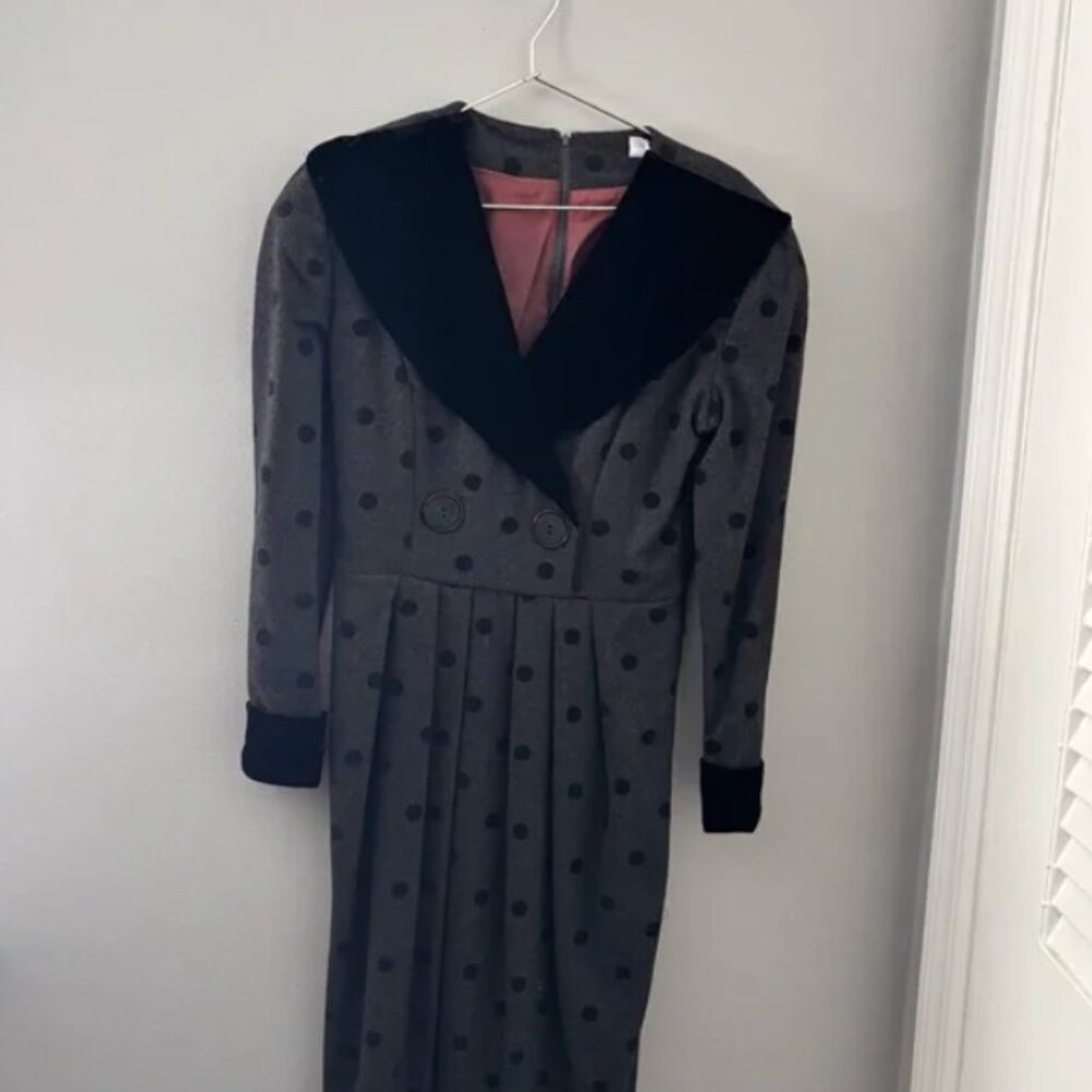 Vintage Talbots Grey and Black Polka Dot Dress